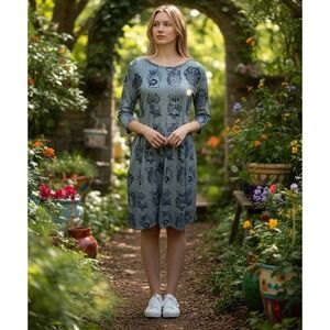 LA Soul Dress Sz L Knit Tunic AOP Owl Stretch Birds Artsy Whimsical Fun Quirky